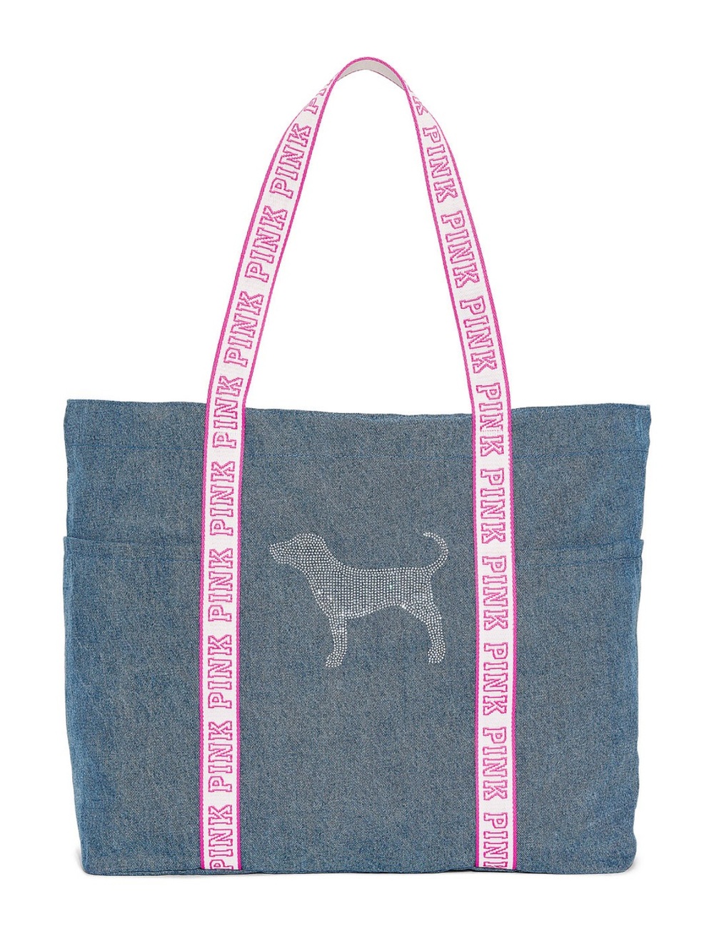 New Blue Denim VS PINK Rhinestone Diamanté Tote Bag Purse Bling Handbag
